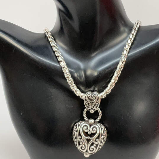 Designer Brighton Silver-Tone Puffy Heart Snake Chain Pendant Necklace image number 1
