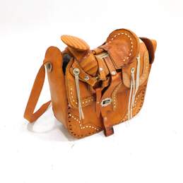 Vintage Tooled Leather Horse Saddle Brown Shoulder Bag