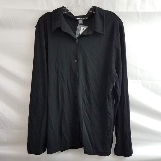 DKNY Women's Black Button Up Shirt Size 2X image number 1