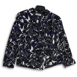 Kasper Womens Black Blue Abstract Long Sleeve Open Front Blazer Size 18W