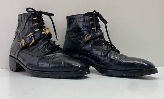 Mauri Italy Black Genuine Croc Alligator Lace Up Ankle Boots Men's Size 10 M image number 3