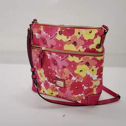 Dooney & Bourke Pink Floral Canvas Leather Trim Crossbody Bag w/COA
