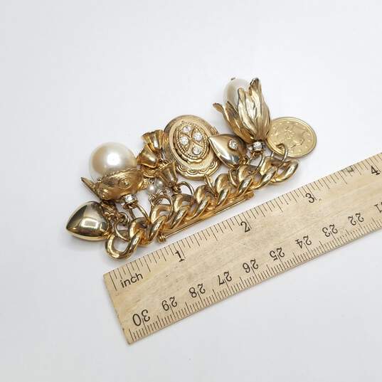 Kirks Folly Gold - Tone Multi - Charm Faux Pearls Crystal Brooch 47.2g image number 3