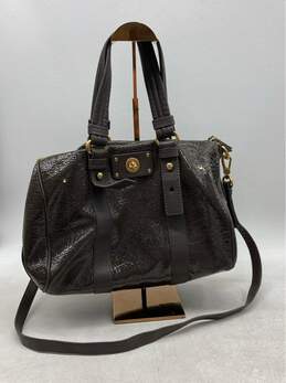 Marc Jacobs Dark Grey Patent Leather Satchel Handbag with Gold Hardware
