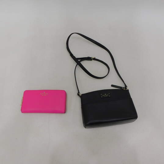 Buy the Kate Spade Small Leather Black Satchel and Hot Pink Wallet |  GoodwillFinds