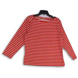 Anne Klein Womens Red White Striped Long Sleeve Pullover T-Shirt Size L