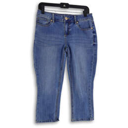 Womens Blue Medium Wash Denim Stretch Straight Leg Capri Jeans Size 6