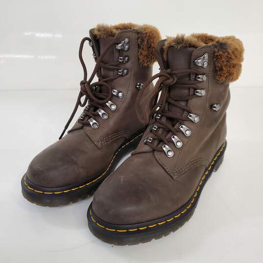 Dr Martens 1460 Serena Faux Fur Trim Brown Leather Boots Women's Size 8 image number 5