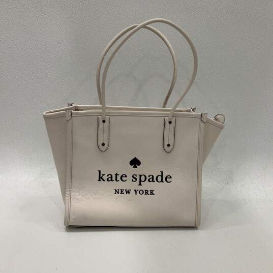 Kate Spade New York Womens Tote Bag Purse Inner Pocket Zipper White Leather image number 1