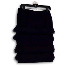 Womens Blue Casual Fringe Trim Knee Length Side Zip Mini Skirt Size 8