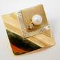 14K Yellow Gold Pearl Diamond Accent Ridged Square Earrings 3.1g image number 6