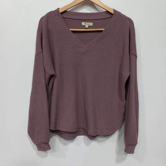 Madewell Women's Purple Waffle Knit V-Neck Sweater Size M image number 1