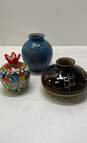 Assorted Lot of 3 Handcrafted Indigenous Art Vases Cultural Influence Décor image number 1