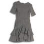 NWT Womens Gray Short Sleeve Ruffle Back Zip Mini Dress Size Medium image number 1