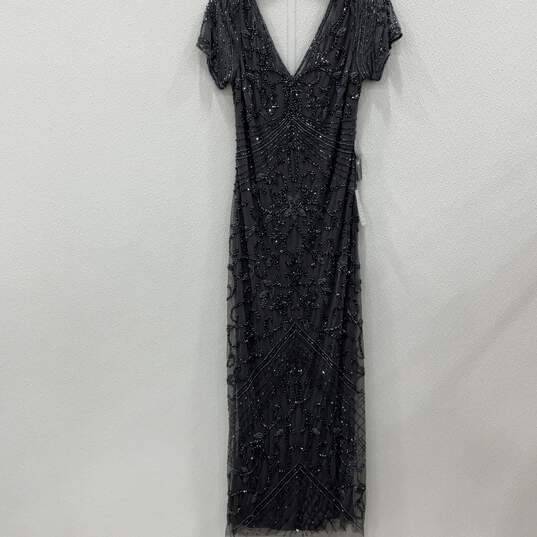 NWT Pisarro Nights Womens Maxi Dress V-Neck Beaded Back Zip Gray Size 6 image number 1