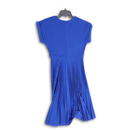 Womens Blue Pleated Round Neck Cap Sleeve Pullover Fit & Flare Dress Sz PS alternative image