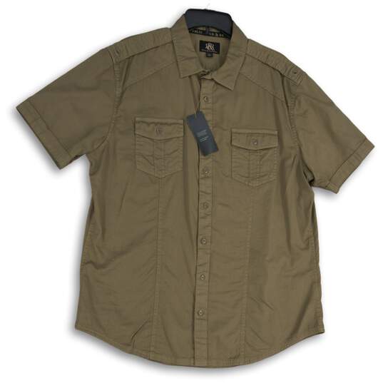 NWT Rock & Republic Mens Khaki Spread Collar Short Sleeve Button-Up Shirt Sz XL image number 1