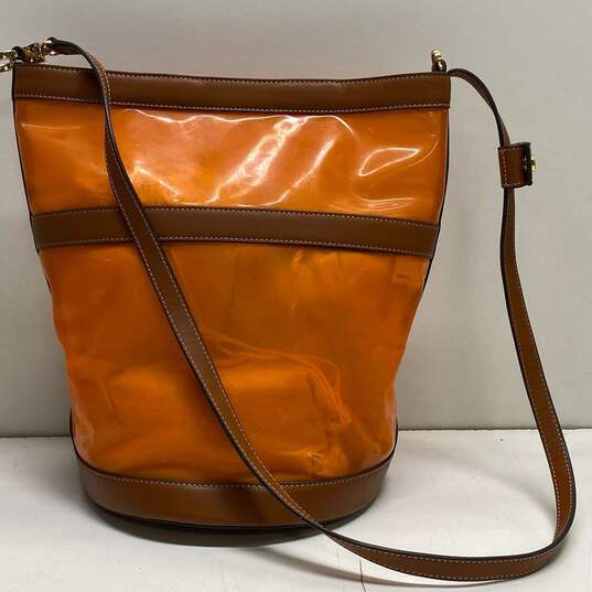 STAUD Orange Brown Rubber Leather Shoulder Bucket Tote Bag image number 2