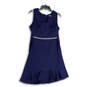 Womens Blue Sleeveless Ruffled V-Neck Knee Length A-Line Dress Size 10 image number 1