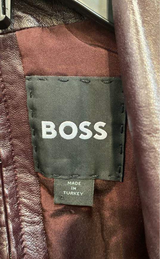 Hugo Boss Womens Brown Leather Long Sleeve Pockets Button Front Jacket Size XS image number 3