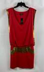 NWT Bebe Womens Red Gold Armor Beaded V-Neck Cocktail Mini Dress Size Small image number 1