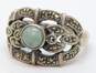 Romantic 925 Sterling Silver Marcasite & Nephrite Ring & Bracelet 29.0g image number 4