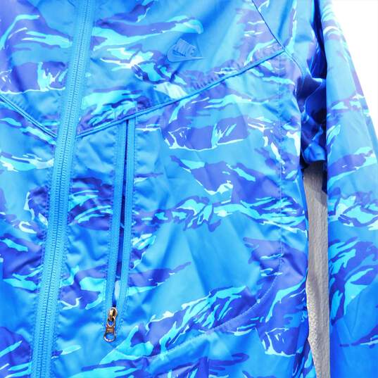 Women's Nike Blue Polyester Windbreaker Jacket with Hood and Cinched waist Size M image number 6