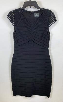 Adrianna Papell Womens Black Pleated Round Neck Cap Sleeve Sheath Dress Size XS