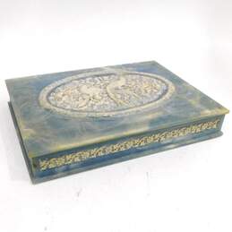 Vintage Genuine Incolay Stone Large Blue Peacock Rectangle Trinket Jewelry Box