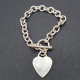 Sterling Silver Rolo Chain Heart Tag 8 1/2" "Ryan" Toggle Bracelet 29.7g