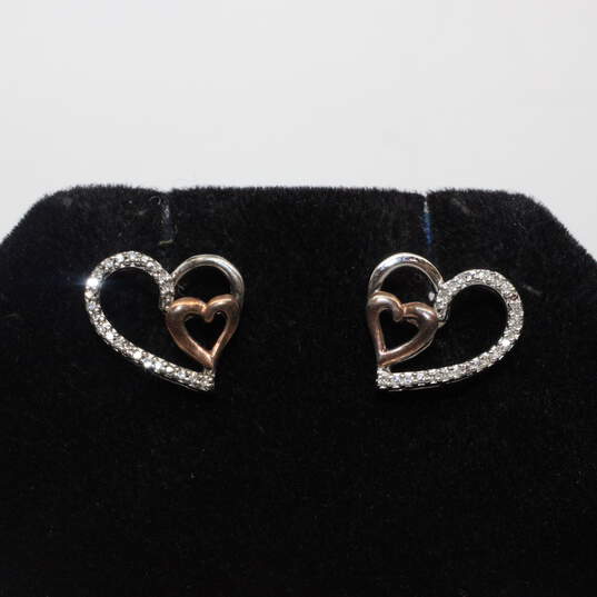 Sterling Silver 10K Yellow Gold Accent Diamond Accent Heart Stud Earrings - 2.3g image number 1