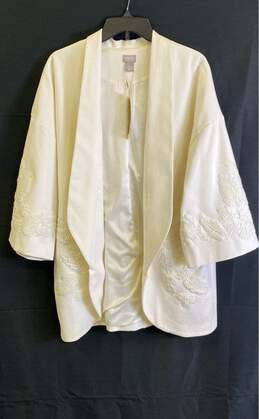 NWT Chico's Womens Cream Embroidered Lace-Applique Open Front Suit Jacket Size 2