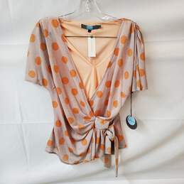 Anthropologie Eva Franco Orange Dotted Tie Waist Draped Blouse Size Small NWT
