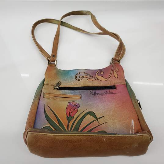 Anuschka Leather Hand Painted Multicolor Butterfly Flower Shoulder Bag image number 1