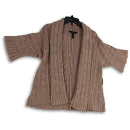 Womens Brown Cable Knit Short Sleeve Open Front Cardigan Sweater Size M