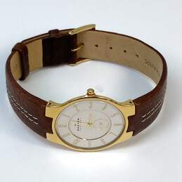 Designer Skagen 433LGL1 Brown Leather Strap Round Analog Dial Quartz Wristwatch alternative image