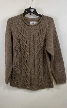 Armani Exchange Womens Brown Long Sleeve Cable Knit Pullover Sweater Size Small