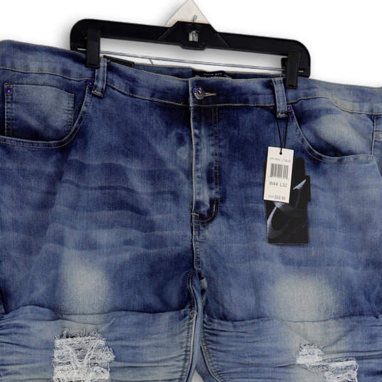 NWT Mens Blue Denim Medium Wash Distressed Tapered Leg Jeans Size 44x32 image number 3