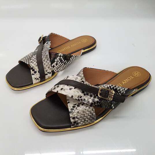Buy the Tory Burch Printed Snake-Skin Embossed Leather Sandals Women's Size  8M | GoodwillFinds