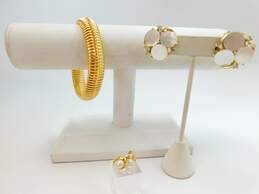 VTG Richelieu & Monet Goldtone Faux Pearl & Shell Clip Earrings & Omega Bracelet