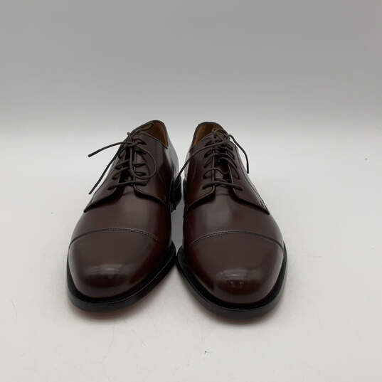 Mens 08004 Brown Leather Almond Toe Lace-Up Oxford Dress Shoes Size 10 D image number 1