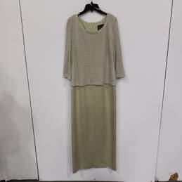 Alex Evenings Light Green Metallic Satin Dress With Sparkly Top Size 8 NWT