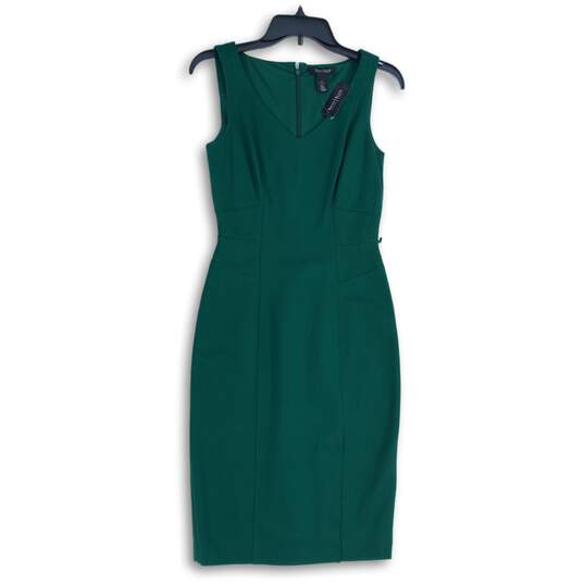 NWT White House Black Market Womens Green V-Neck Back Zip Sheath Dress Size 0 image number 1