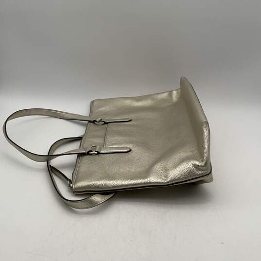 Kate Spade Womens Silver Leather Zipper Double Handle Tote Bag Purse image number 3