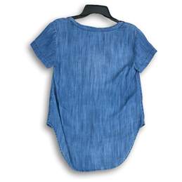 NWT Cloth & Stone Womens Blue Short Sleeve V-Neck Hi-Low Hem Blouse Top Size XS alternative image