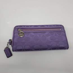 Coach Purple Signature Jacquard Long Zip Wristlet Wallet