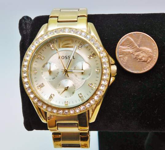 Kate Spade Gold Tone Necklace, JCrew Bracelet & Fossil Chronograph Watch 436.4g image number 4