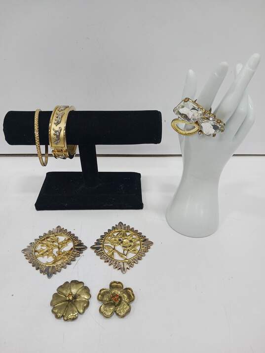 Bundle of Assorted Gold Tone Fashion Costume Jewelry image number 1