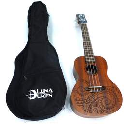 Luna Brand UKE TC MAH Model Wooden 4-String Concert Ukulele w/ Soft Gig Bag