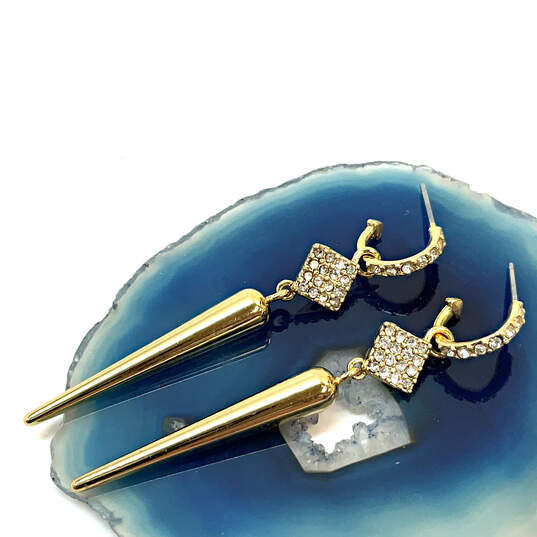 Designer Stella & Dot Gold-Tone Clear Rhinestone Spike Dangle Earrings image number 1